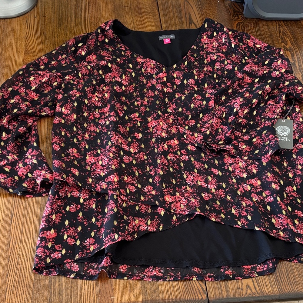 Vince Camuto Floral V-Neck Blouse